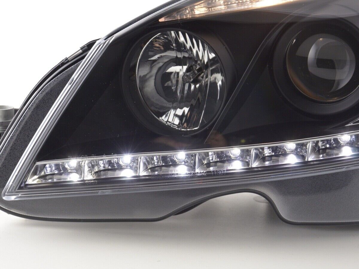 FK LED DRL Halo Lightbar Headlights Mercedes C-Class W204 07-10 Black LHD