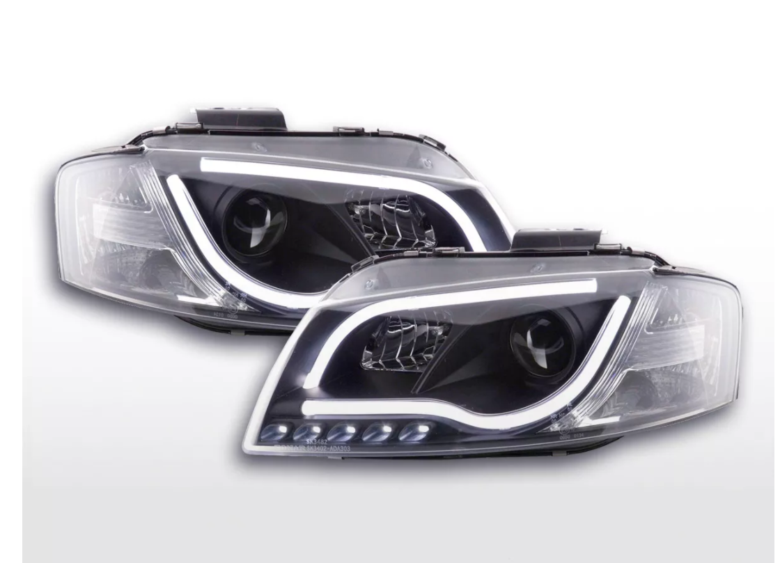 FK Set LED DRL Scheinwerfer Lightbar Halo Projektor Audi A3 8P 8PA 03-07 schwarz S3