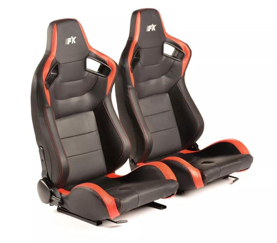 FK Pair Universal Reclining Bucket Sports Seats - Matte Carbon & Red Edition