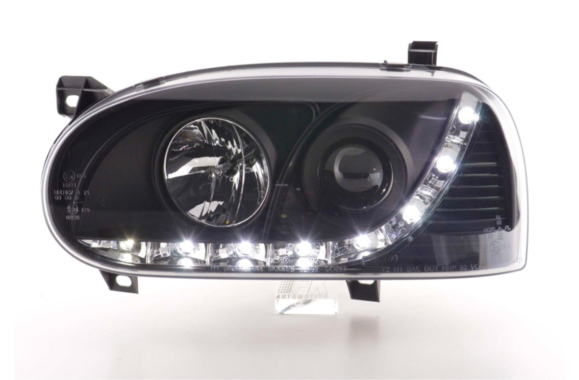 FK LED DRL Halo Lightbar Headlights VW Golf 3 MK3 1HXO 1EXO 91-97 black LHD