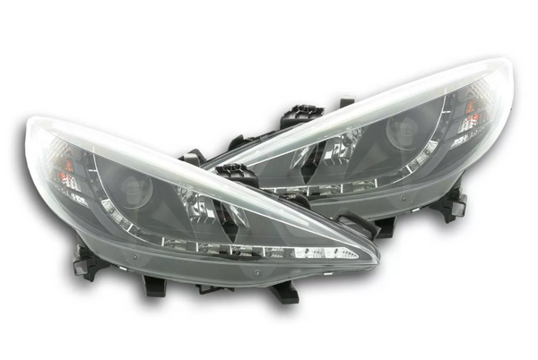 FK Set LED DRL Lichtleiste Halo Projektor Scheinwerfer Peugeot 207 06+ Schwarz LHD