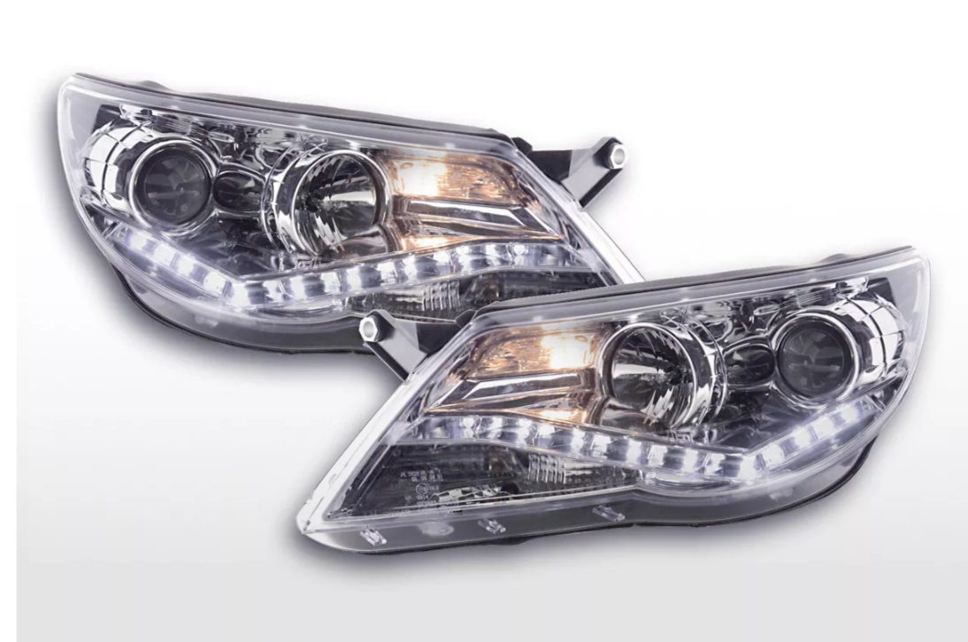 FK Pair LED DRL Projector Headlights VW Tiguan 5N 07-11 Chrome LHD