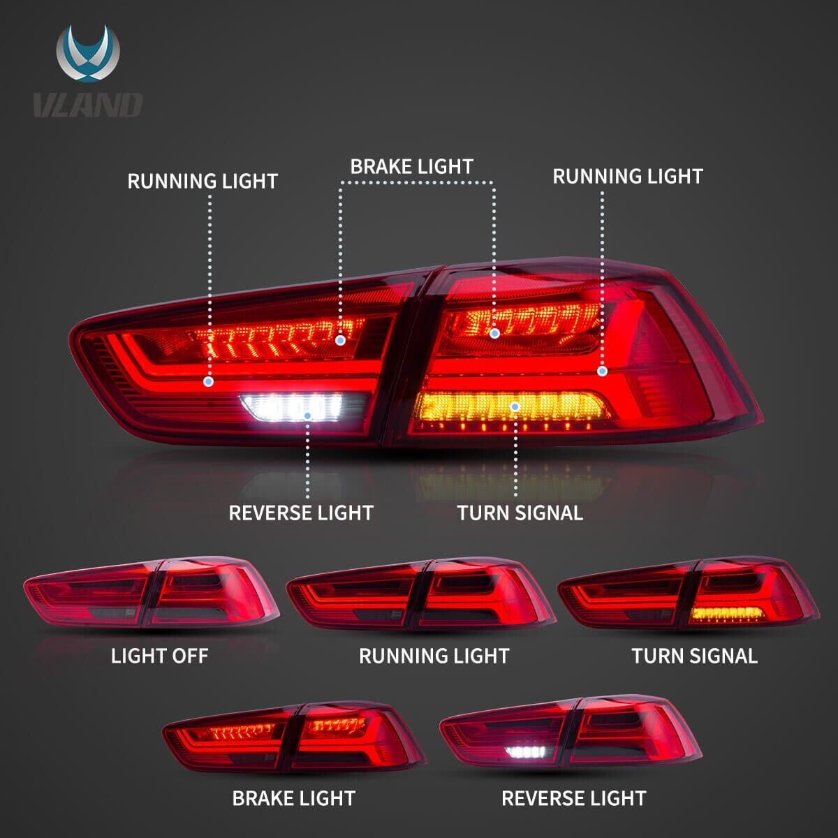 VLAND 08-17 Mitsubishi Lancer & EVO X  Lightbar LED DRL Rear Lights Tail Lamps