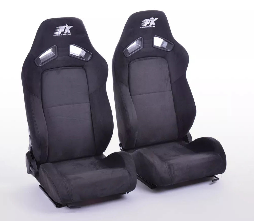 FK Pair Universal Reclining Bucket Sports Seats - Deluxe Synthetic Suede / Alcantara Black Edition