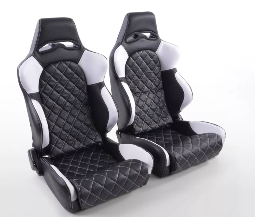 FK Universal Reclining Bucket Seats - Deluxe Quilted Stitch Black White Edition