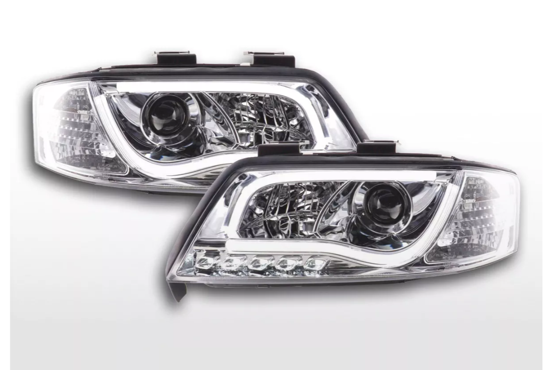 FK LED Headlights LED DRL Projector Audi A6 4B C5 97-01 Chrome S6 S-Line LHD