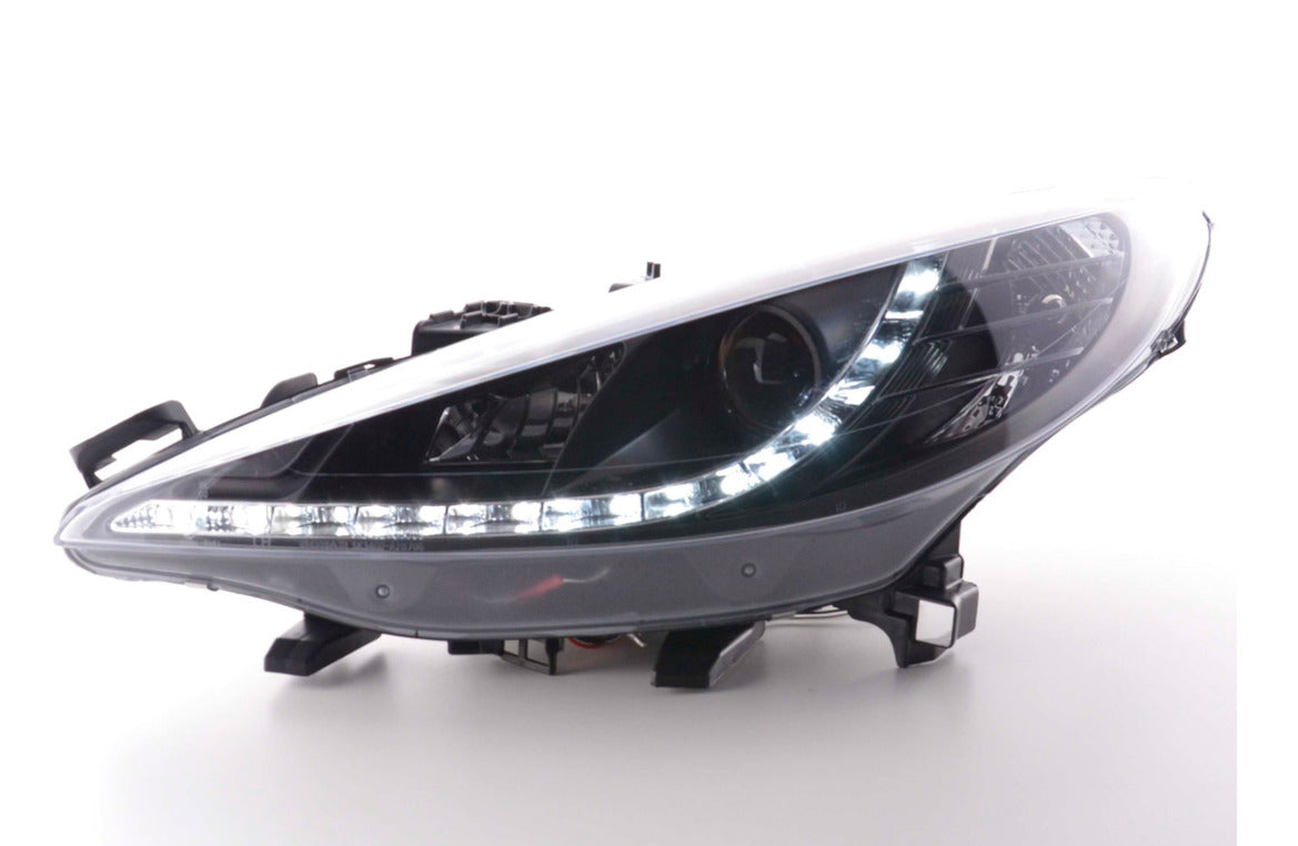 FK Pair LED DRL Lightbar Halo Projector Headlights Peugeot 207 06+ Black LHD