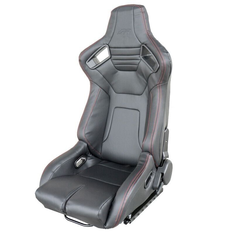 Simoni Racing Universal Supercar Premium Bucket Seat Black Carbon Fibre Red Stitch + slide runners