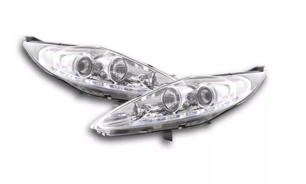 FK Pair LED DRL Headlights Lightbar Halo Ford Fiesta 7 MK7 JA8 08-12 Chrome LHD