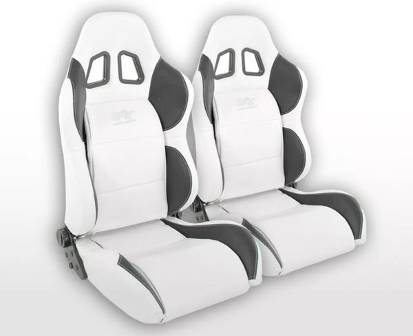 FK Universal Reclining Bucket Sports Seats - Synthetic Leather WHITE Edition