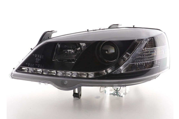 FK Set LHD Astra G 98-03 black LED DRL Lightbar Projector Headlights Plug Play