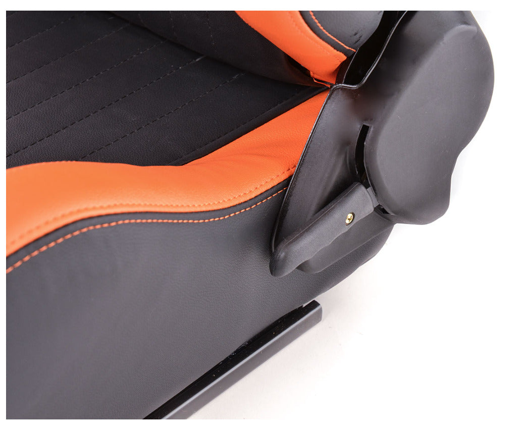 FK Pair Bucket Sports Seats Set Car Black ORANGE Motorsport Deluxe Recline