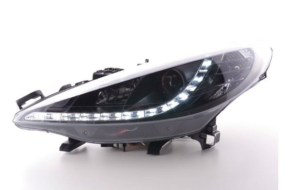 FK Pair LED DRL Lightbar Halo Projector Headlights Peugeot 207 06+ non servo Black LHD