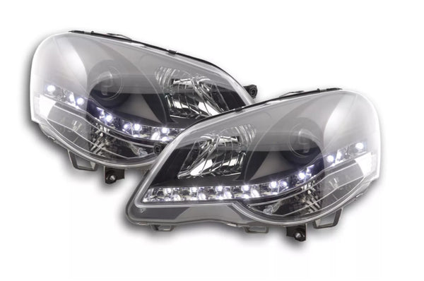 FK Pair LED DRL Lightbar Headlights VW Polo 9N 9N3 05-09 for OE VALEO black RHD