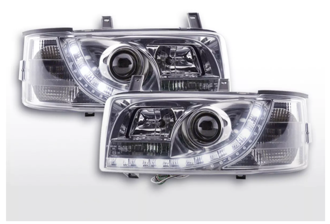 FK Set LED DRL Devil Eye Lightbar Scheinwerfer VW Transporter T4 90-96 Chrom LHD