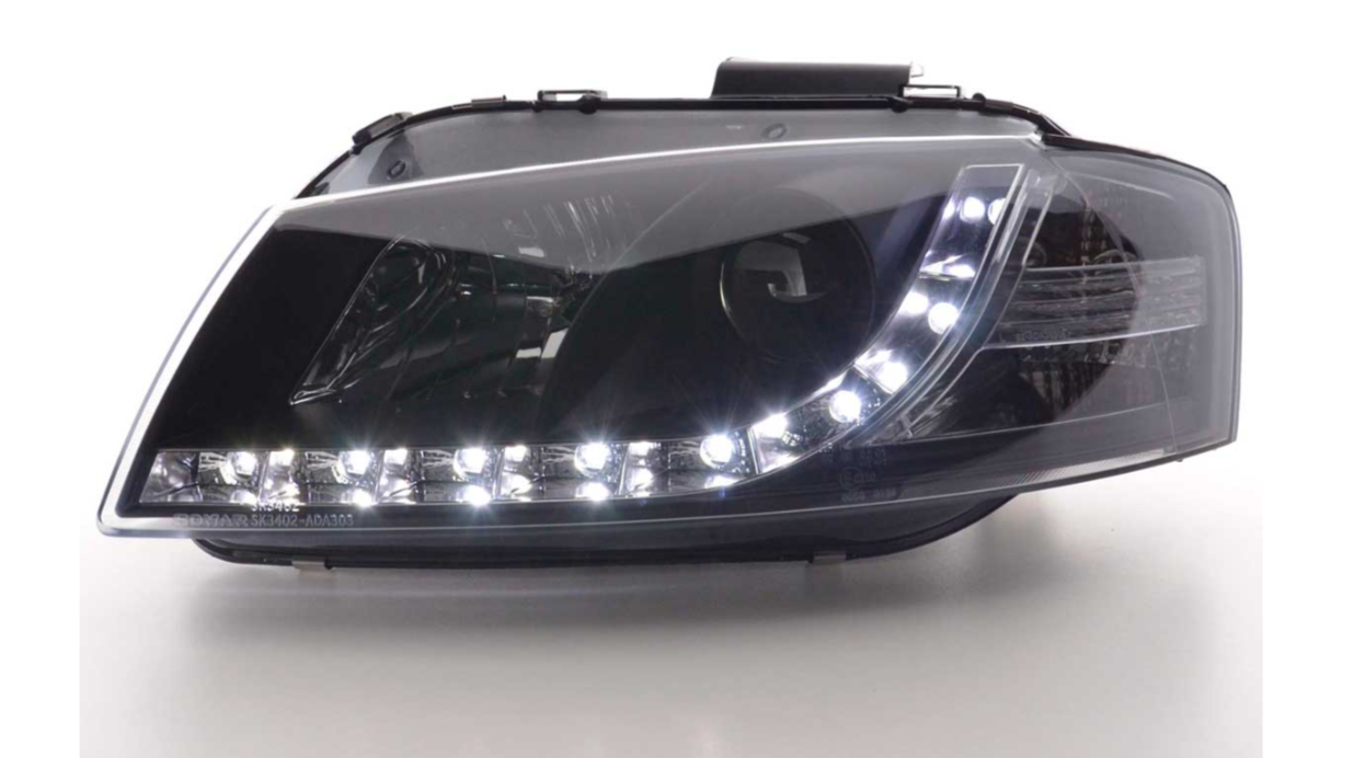 FK Set LED DRL Scheinwerfer Halo Lightbar Audi A3 8P 8PA 03-08 SCHWARZ S3 LHD