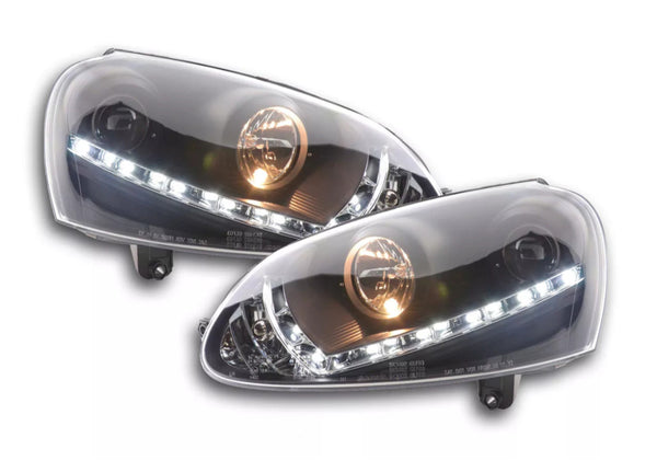 FK LED Halo Lightbar Edition DRL Headlights VW Golf 5 MK5 1K Black 03-08 GTi LHD