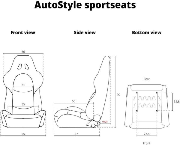 AS x1 TN Textile Sports Fold & Recline Bucket Seat Black inc slides