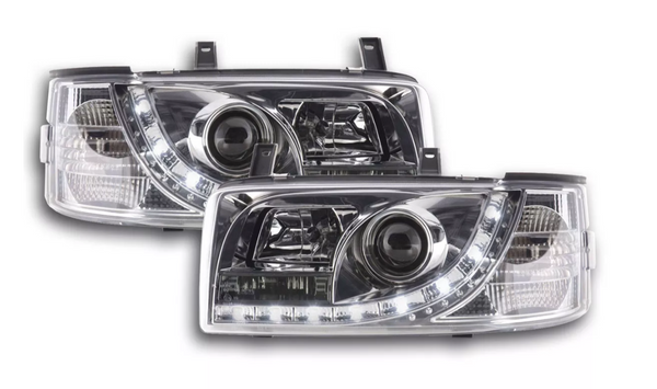 FK Set LED DRL Devil Eye Lightbar Scheinwerfer VW Transporter T4 90-03 Chrom LHD