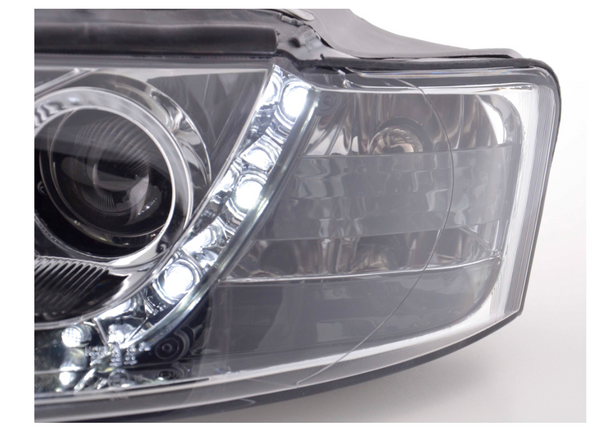 FK Set LED DRL Headlights Halo Lightbar Audi A4 b6 8E 01-04 Smoked Chrome LHD S4