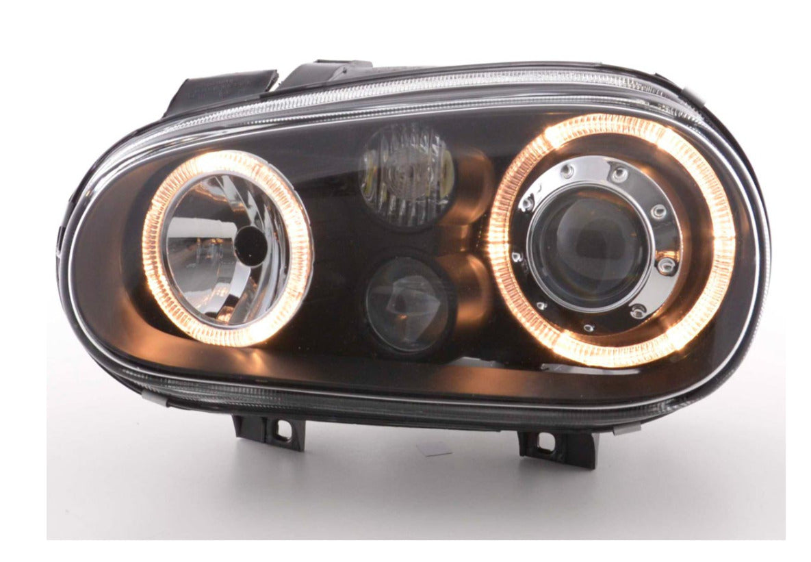 FK LED DRL Angel Eye Headlights VW Golf 4 MK4 1J 98-03 Black RHD & LHD