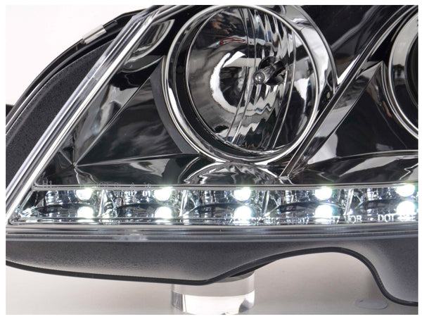 FK LED DRL Angel Eye Lightbar Headlights Mercedes C-Class W204 07-10 chrome LHD