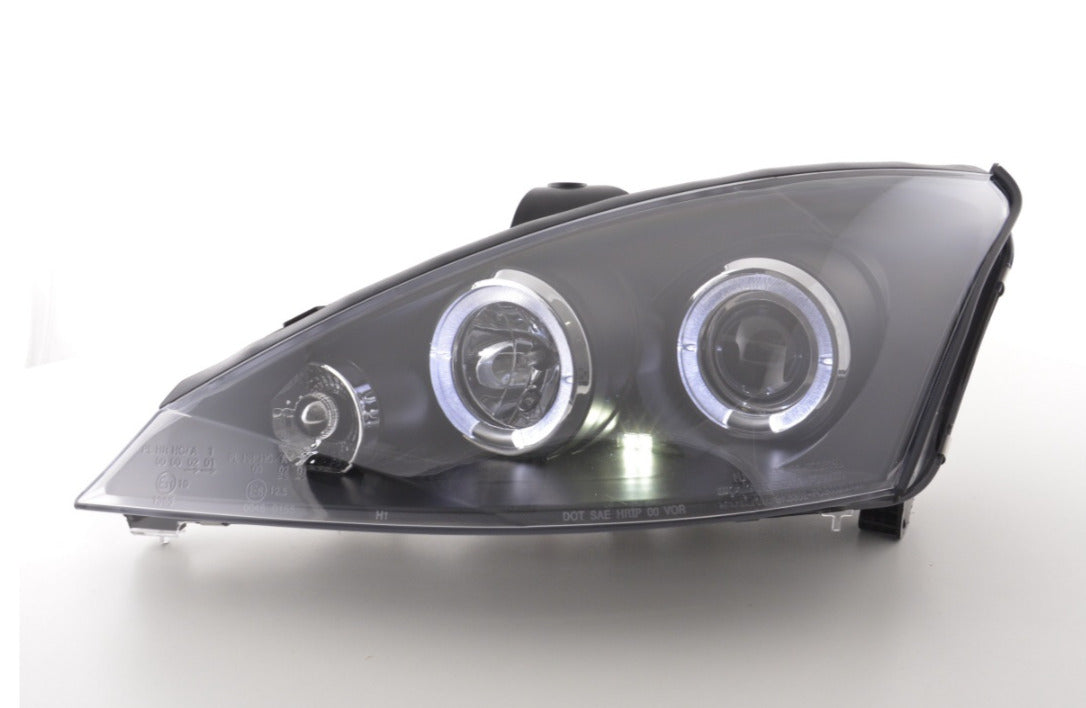 FK LED DRL Angel Eye Projector Headlight Ford Focus 98-01 black C170 MK1 LHD