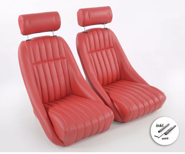 FK x2 RED Piped Classic 2 Car Retro Kit Speedster Sports Car Fixed Bucket Seats (no slide runners)