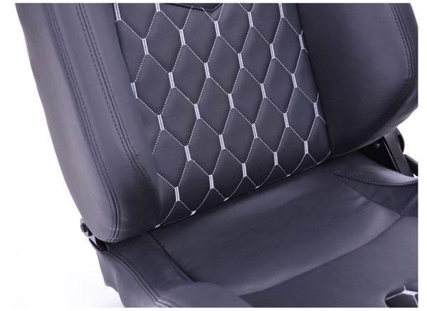 FK Universal Reclining Bucket Sports Seats - RS Carbon Matte Black Silver Stitch