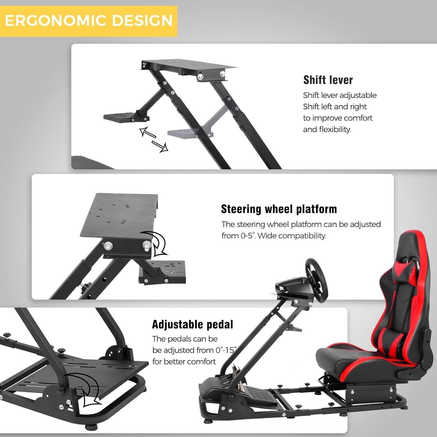 Driving Game Sim Racing Frame & Seat Rig Add Wheel Pedals Xbox PS PC C ...