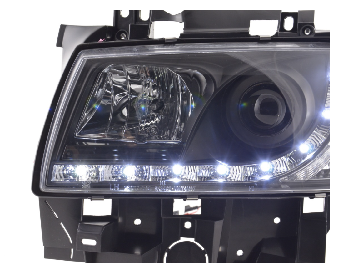 FK Set LED DRL Devil Eye Projektorscheinwerfer VW Transporter T4 96-03 Schwarz RHD