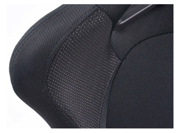 FK Pair Universal Fixed Back Bucket Sports Seats BLACK Fabric Wing Edition