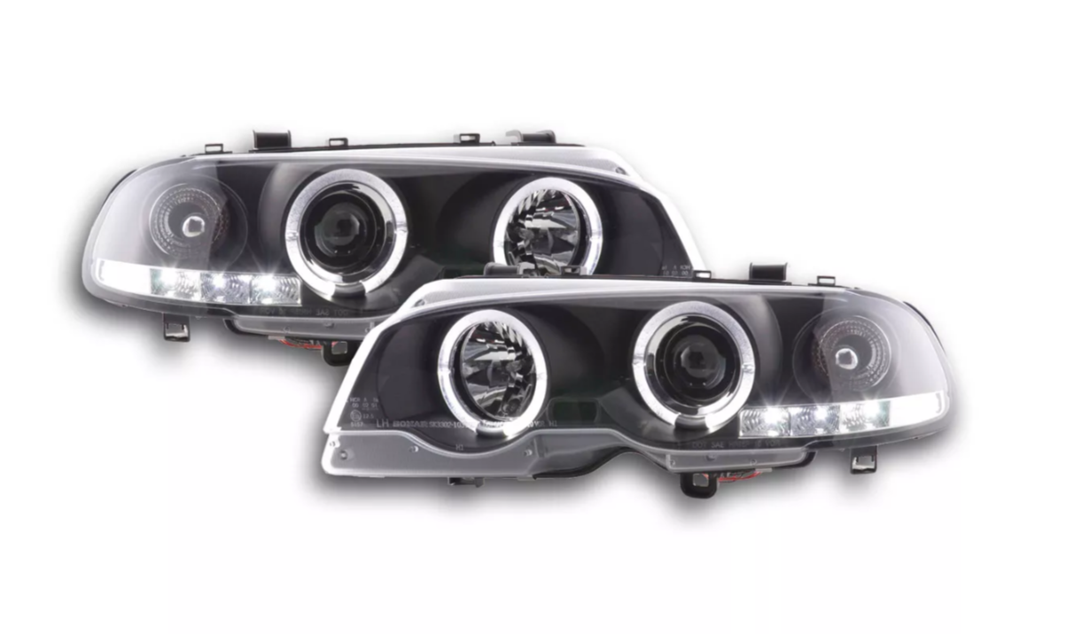 FK LED DRL Halo Lightbar Scheinwerfer BMW 3er E46 Coupe Cabrio 98-02 schwarz