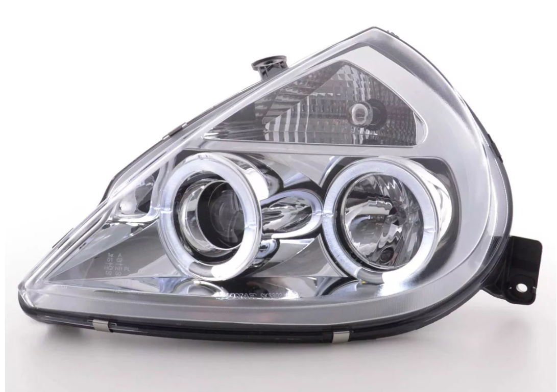 FK Paar LED DRL Angel Eye Projektorscheinwerfer Ford KA RBT 96–08 Chrom LHD