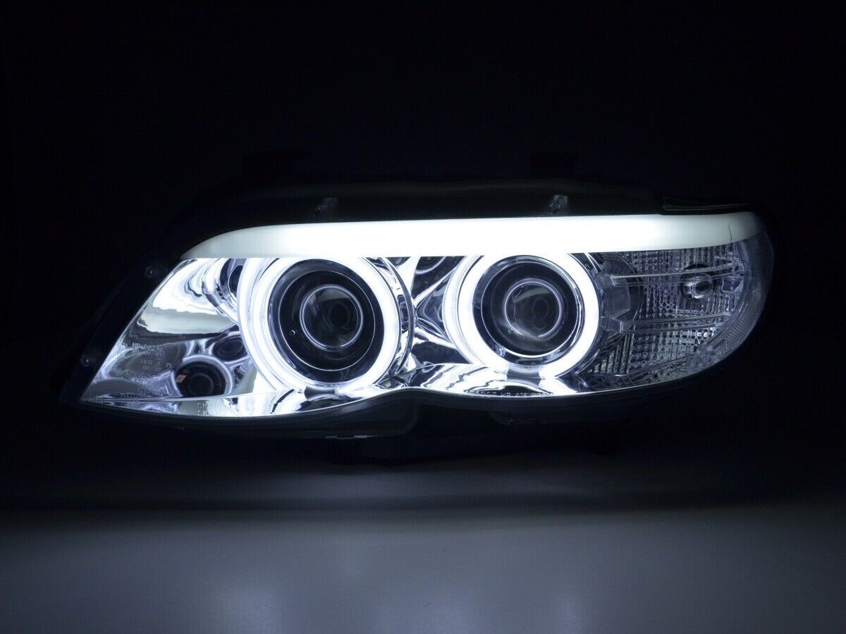 FK Pair LED DRL Projector Halo Halog CCFL Headlights BMW X5 E53 03-06 chrome LHD