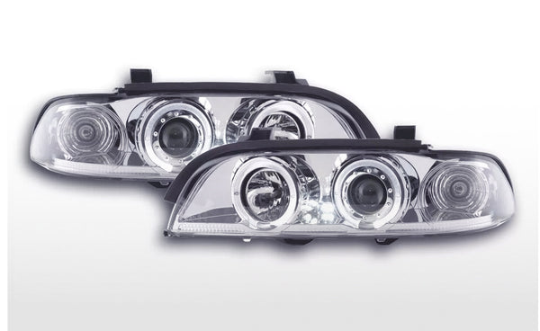 FK Set LED DRL Halo Angel Eyes Headlights BMW 5-series E39 95-00 Chrome M LHD