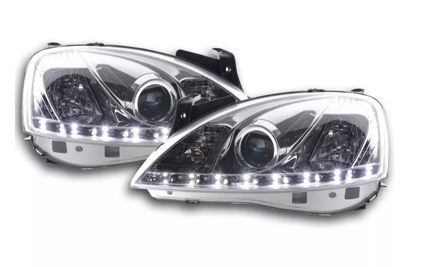 FK Opel Vauxhall Corsa C 01-06 LED DRL Halo Lightbar Projector Headlights LHD