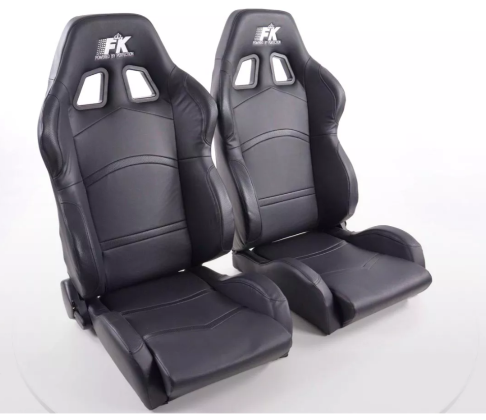 FK Pair Universal Reclining Bucket Sports Seats - Black Edition Synth Leather