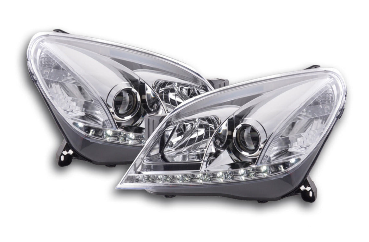 FK Pair LED DRL Projector headlights Opel Astra H 04-10 chrome RHD Plug & Play