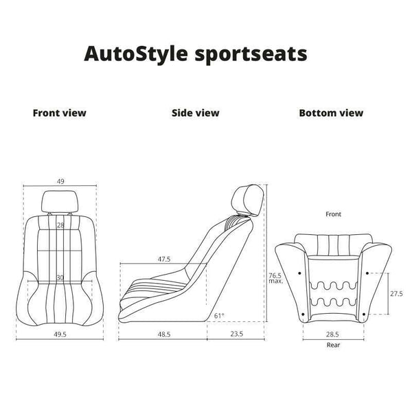 AS x1 Univ Classic Car Retro Kit Sports Fixed Back Bucket Seat Black inc slides