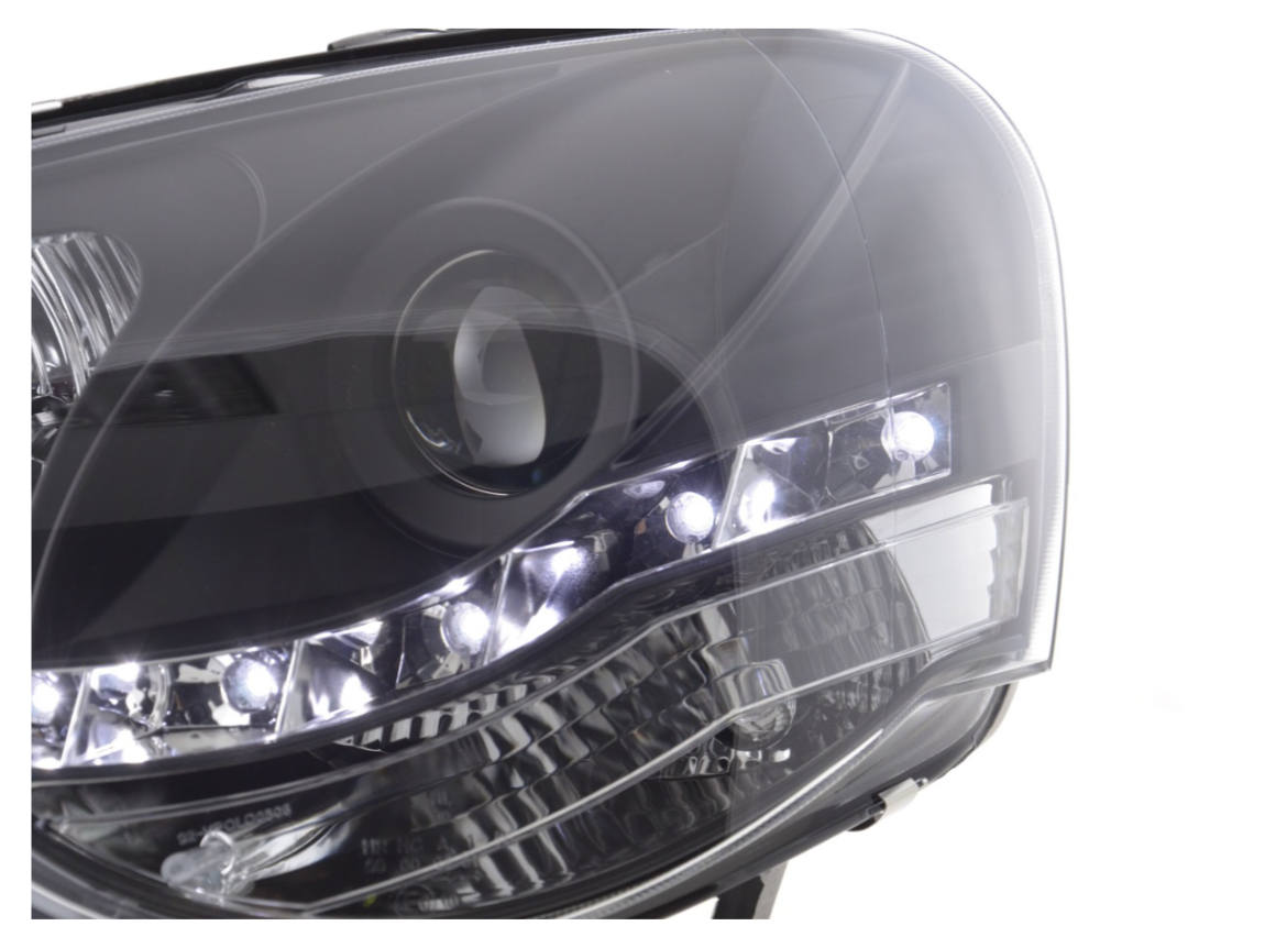 FK Paar LED DRL Projektor Halo-Scheinwerfer Polo 4 MK4 9N 9N3 05–09 Schwarz RHD