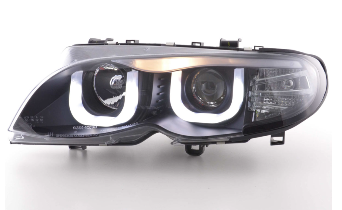 FK Paar LED DRL 3D schwarze Scheinwerfer BMW 3er E46 Limousine Touring 02–04 LHD