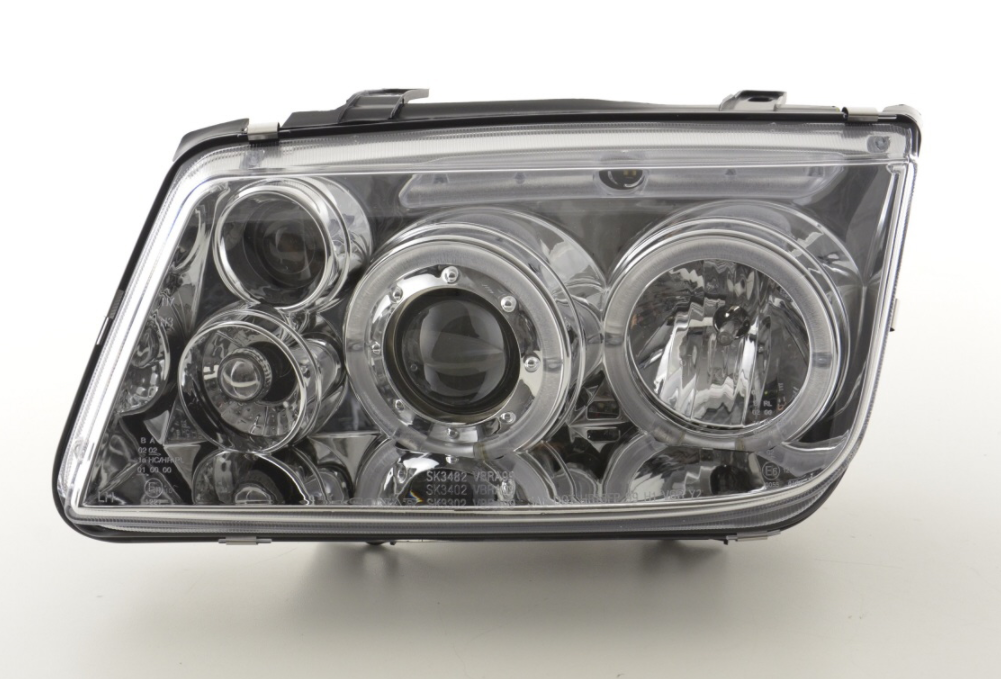 FK LED DRL Angel Eye Projector Headlights set VW Bora type 1J 98-05 chrome LHD