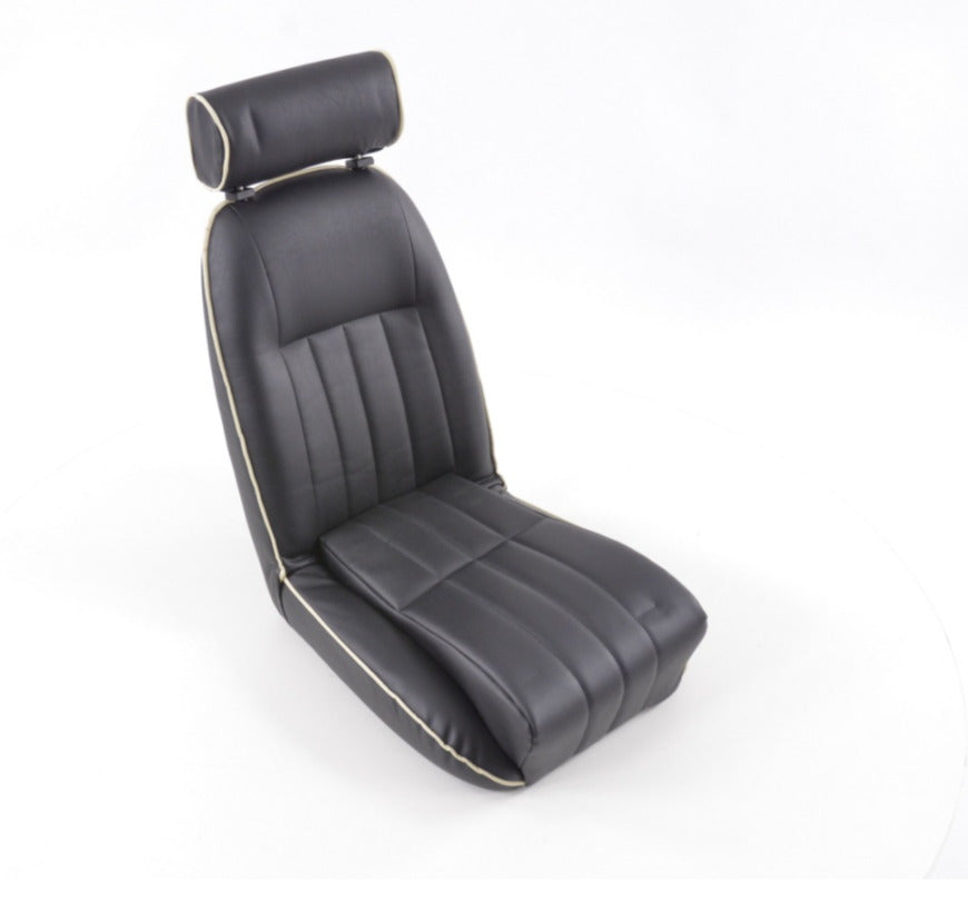 FK x2 BLACK White Piping Classic Car Retro Sports Car Fixed Back Bucket Seats