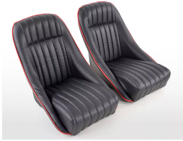 FK Pair Black Red Piping Classic Car Retro Speedster car Bucket Seats NO Rails