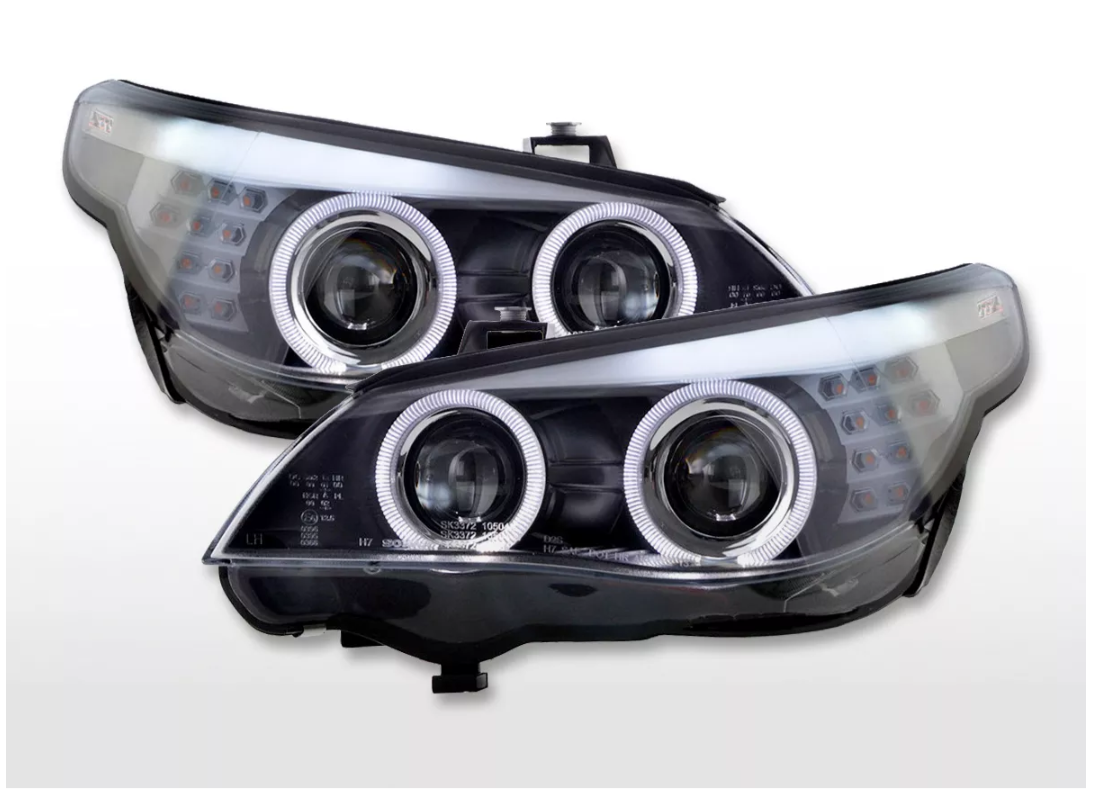 FK LED DRL Halo Ring headlights BMW 5-series E60 E61 07-10 black LHD