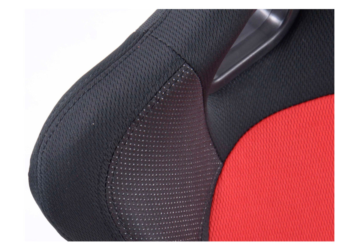 FK Pair Universal Fixed Back Bucket Sports Seats BLACK RED Fabric Wing Edition