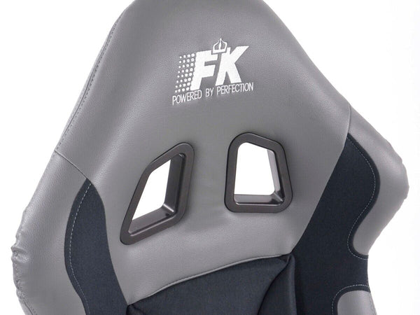 FK Pair GREY BLACK Universal Full Bucket Sports Seats - Deluxe FG Glossy Back
