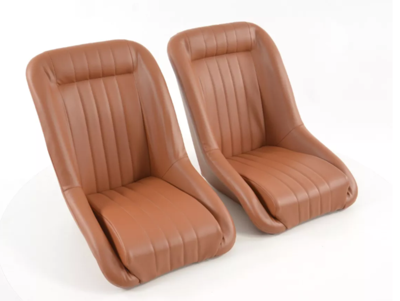 FK Pair Light Brown Classic Car Retro Kit Sports Fixed Back Bucket Seats