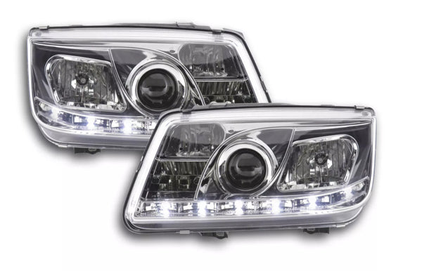 FK LED DRL Halo Lightbar Headlights VW Bora 1J 99-04 black chrome LHD